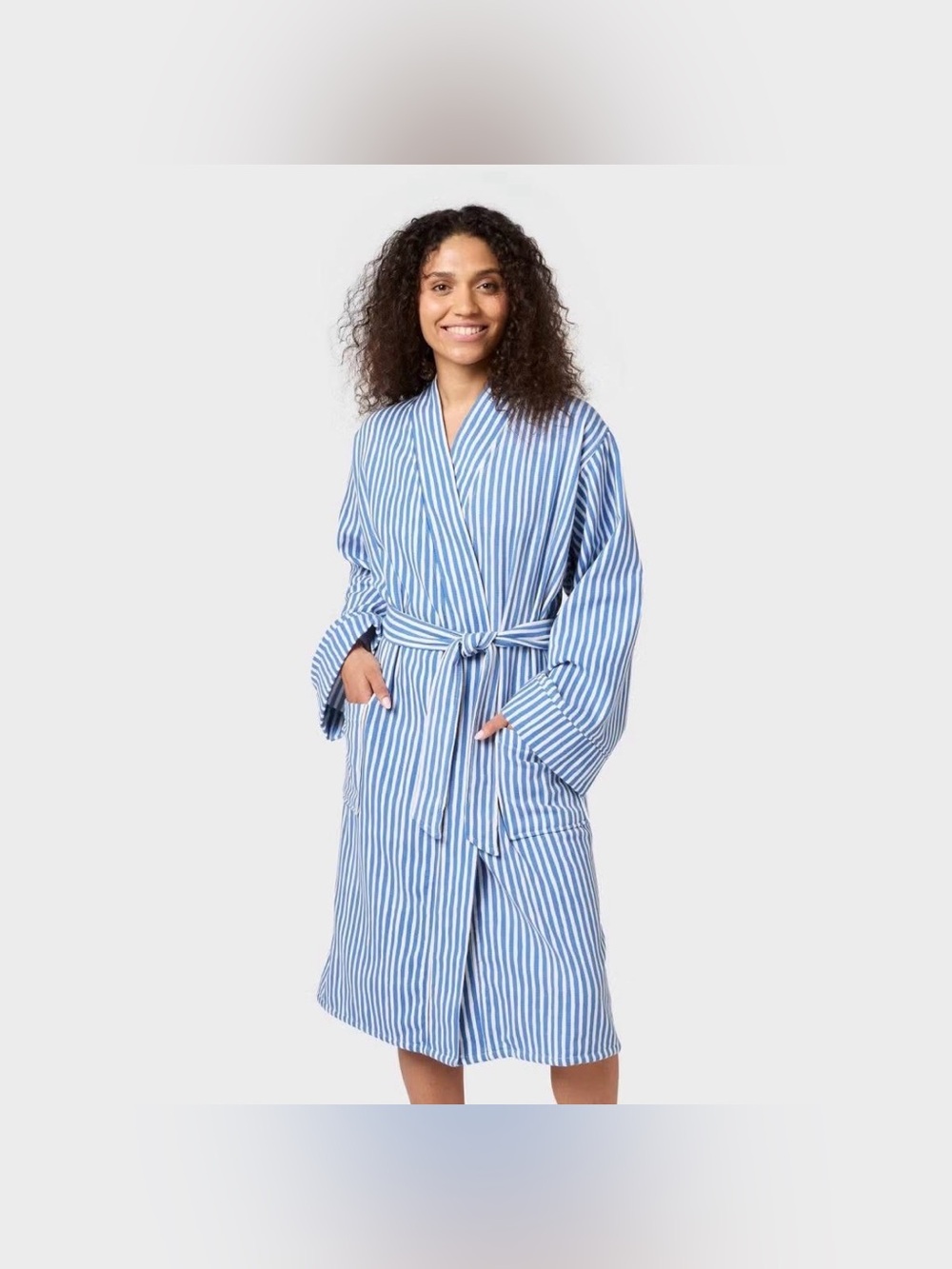 Room Essentials Blue & White Striped Cotton Robe
